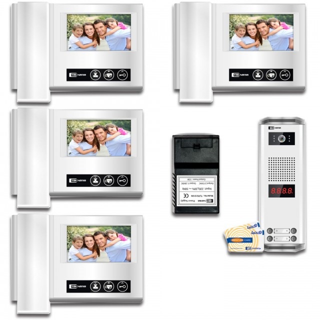 پک درب بازکن تصویری تک نما مدل D43-4V مجموعه 5 عددی ( 4 واحدی 4.3اینچ ساده و پنل کارتی )