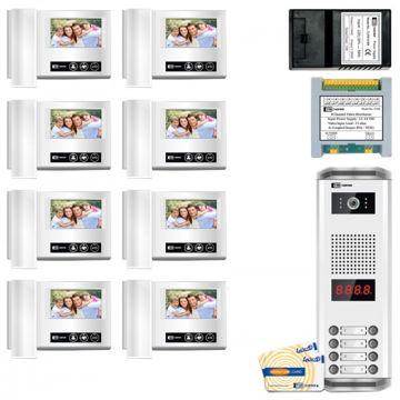پک درب بازکن تصویری تک نما مدل D43-8V مجموعه 9 عددی ( 8 واحدی 4.3اینچ ساده و پنل کارتی )