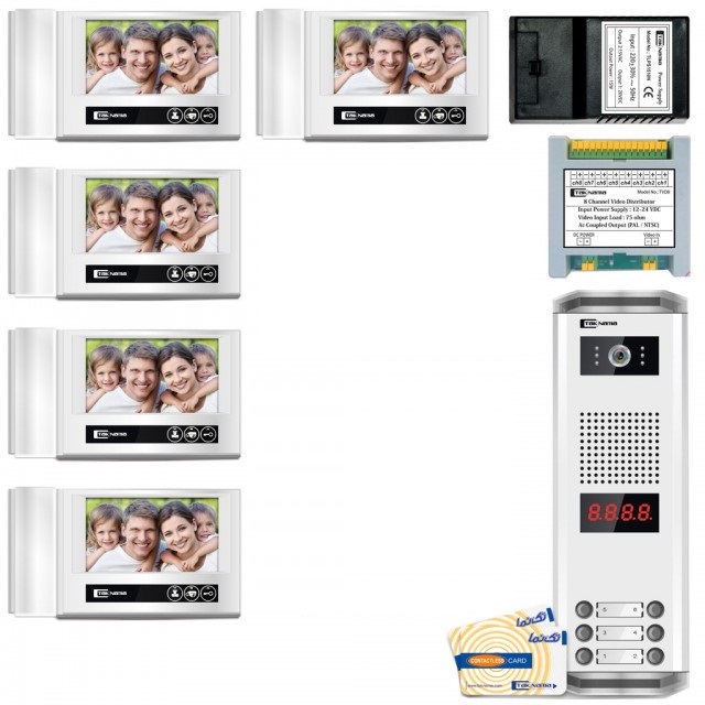 پک درب بازکن تصویری تک نما مدل D70-5V مجموعه 6 عددی ( 5 واحدی 7اینچ ساده و پنل کارتی )