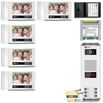 پک درب بازکن تصویری تک نما مدل D70-5V مجموعه 6 عددی ( 5 واحدی 7اینچ ساده و پنل کارتی )