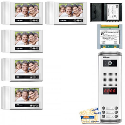 پک درب بازکن تصویری تکنما مدل D70-5V مجموعه 6 عددی ( 5 واحدی 7 اینچ ساده و پنل کارتی )